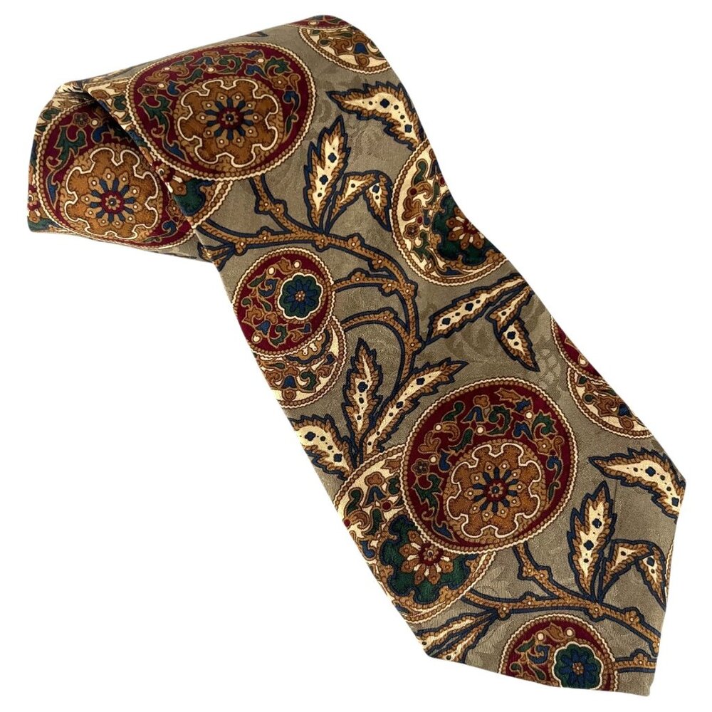 Villa Bugatti 100% Italian Silk Mens Tie Brown Paisley Necktie Made In USA‎